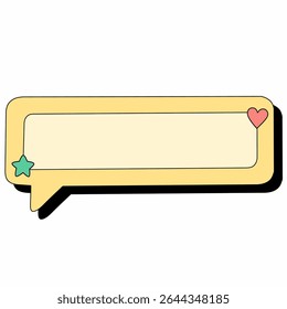 Cute yellow speech bubble style text box with soft star and heart icons. Ideal for message design, social media, comics, journaling, and digital planners in a playful style.