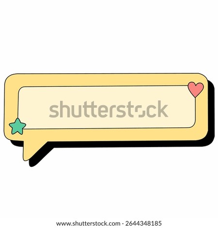 Cute yellow speech bubble style text box with soft star and heart icons. Ideal for message design, social media, comics, journaling, and digital planners in a playful style.