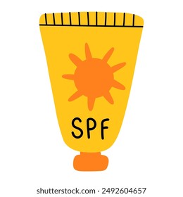 Cute yellow SPF tube with sun icon. 