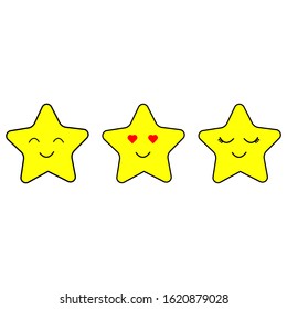 Cute yellow star, character set, vector illustration on white background