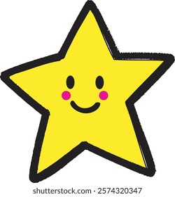 A cute yellow star icon with rounded edges and a cheerful design, radiating warmth and joy. The star may feature a smiling face or soft details, perfect for playful and adorable aesthetics.