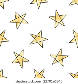 Cute yellow Star seamless pattern. Vector illustration. Flat cartoon style.