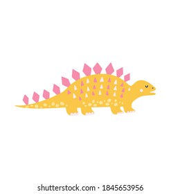 Cute yellow stegosaurus in childish style. Funny dinosaur print design for kids. Prehistoric animal clipart element. Vector illustration 