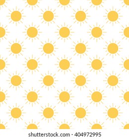 Cute yellow sun flat design seamless pattern background.