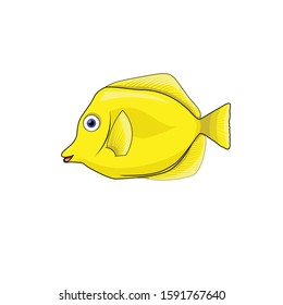 Cute Yellow tang cartoon isolated on white background