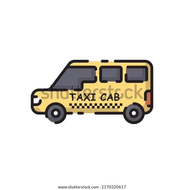 Cute Yellow Taxi Car Flat\
Design Cartoon for Shirt, Poster, Gift Card, Cover, Logo, Sticker\
and Icon.