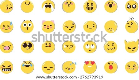 Cute Yellow Texture Emoji Pack – Fun Modern Emoticon Collection. A bright yellow fluffy emoji set featuring soft shaggy texture expressions in a modern and playful style. This horizontal collection of textured yellow emoticons is perfect for messaging apps, social media reactions, stickers, digital communication, and creative design projects. The classic yellow color combined with a unique fluffy texture gives a fresh and trendy look suitable for modern emoji and sticker use