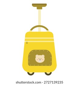 Cute yellow trolley suitcase with cute bear character illustration. Suitable for clip art, stickers, flat design illustration, etc