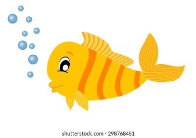 Cute yellow tropical fish cartoon on white background, vector illustration
