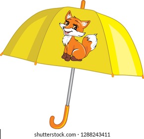 Cute yellow umbrella with fox. Vector