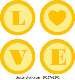 Cute yellow vector illustration of love alphabet in red, can be used for icon, logos, symbols, signs and decorations. round shape