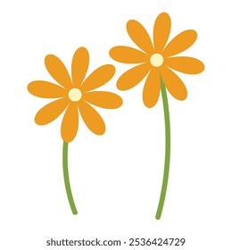 Cute yellow wildflower blanch collection for decor, easter, sticker, clipart, print.  Hand-drawn minimal flower plant illustration. Spring colorful flower elements vector.