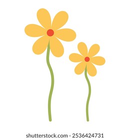 Cute yellow wildflower blanch collection for decor, easter, sticker, clipart, print.  Hand-drawn minimal flower plant illustration. Spring colorful flower elements vector.