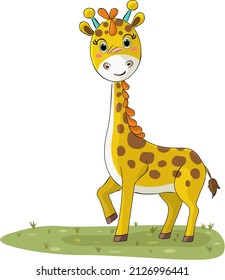 cute yellow zebra cartoon image standing on the meadow , vector illustration for children