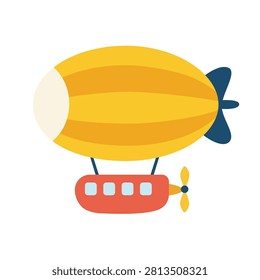 Cute Yellow Zeppelin Blimp Airship Vector Flat Clipart