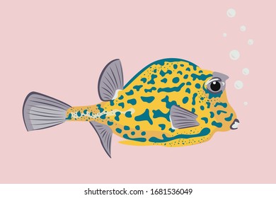 Cute yellow-green fish. boxwood fish. modern vector illustration