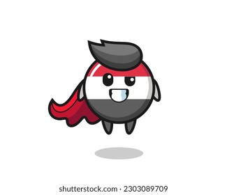 the cute yemen flag badge character as a flying superhero , cute style design for t shirt, sticker, logo element