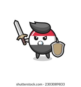 cute yemen flag badge soldier fighting with sword and shield , cute style design for t shirt, sticker, logo element
