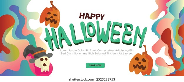 Cute Yet Eerie Halloween Monsters concept. abstract geometric liquid form. monster halloween with hand drawn banner template vector illustration.