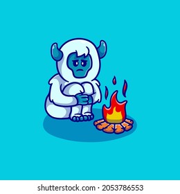 cute yeti with the bonfire, suitable for t-shirt or mascot design