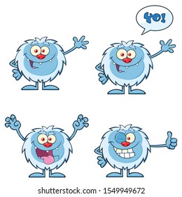 Cute Yeti Cartoon Mascot Character Set 2. Vector Collection Isolated On White Background