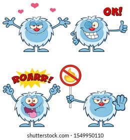 Cute Yeti Cartoon Mascot Character Set 3. Vector Collection Isolated On White Background
