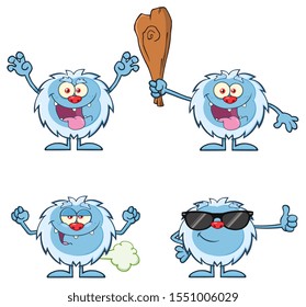 Cute Yeti Cartoon Mascot Character Set 5. Vector Collection Isolated On White Background