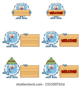 Cute Yeti Cartoon Mascot Character Set 6. Vector Collection Isolated On White Background