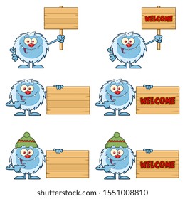 Cute Yeti Cartoon Mascot Character Set 7. Vector Collection Isolated On White Background