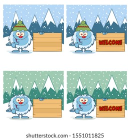 Cute Yeti Cartoon Mascot Character Set 9. Vector Collection Isolated On White Background