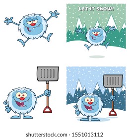 Cute Yeti Cartoon Mascot Character Set 10. Vector Collection Isolated On White Background