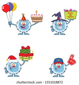 Cute Yeti Cartoon Mascot Character Set 13. Vector Collection Isolated On White Background
