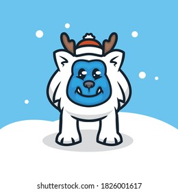 Cute yeti with Christmas decoration mascot logo design 