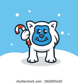 Cute yeti with Christmas decoration mascot logo design 