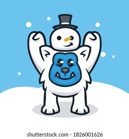 Cute yeti with Christmas decoration mascot logo design 