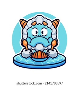 Cute yeti eating Jelly cartoon vector icon illustration 