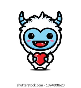 cute yeti hugging love heart