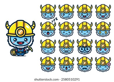 Cute Yeti Miner Character Emoticons