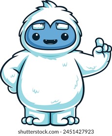 Cute yeti monster pointing up vector illustration