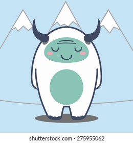 Cute yeti with mountains on background