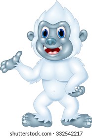 Cute yeti presenting isolated on white background