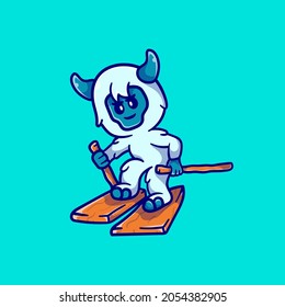 cute yeti skiing on ice illustration, suitable for t-shirt designs or cute character mascots