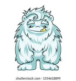 Cute Yeti Standing Alone And Feeling Sad. Vector Illustration Isolated On White Background