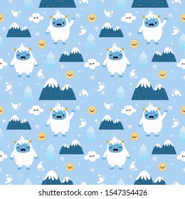 cute Yeti with variety elements seamless pattern