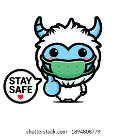 cute yeti wearing medical mask