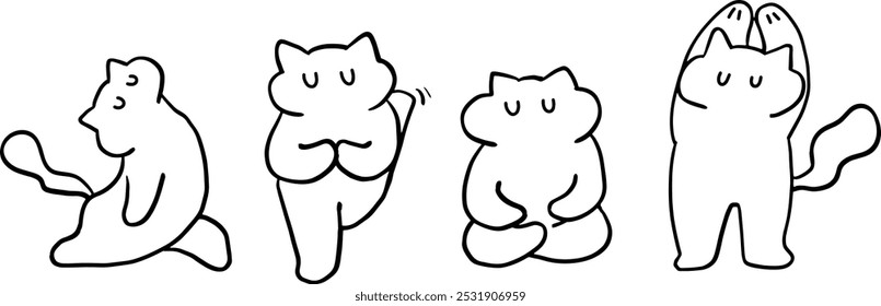 Cute Yoga Cat Doodle Set for Relaxation, Fitness and Pet Themes Designs 