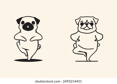 Cute yoga dog line art vector illustration and logo design