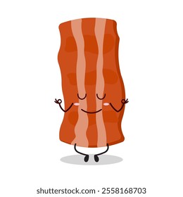 cute yoga expression of bacon cartoon character
