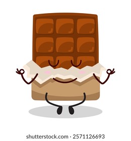 cute yoga expression of bite chocolate bar character
