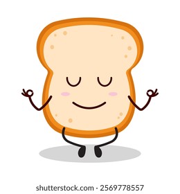 cute yoga expression of bread cartoon character
